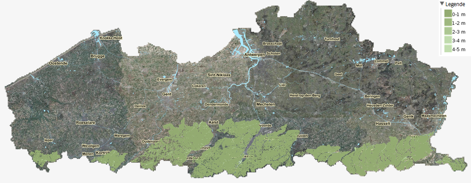 Diepte van de top van de lemge eenheid van het Quartair van G3Dv3 en H3Dv2 binnen 5m onder het maaiveld