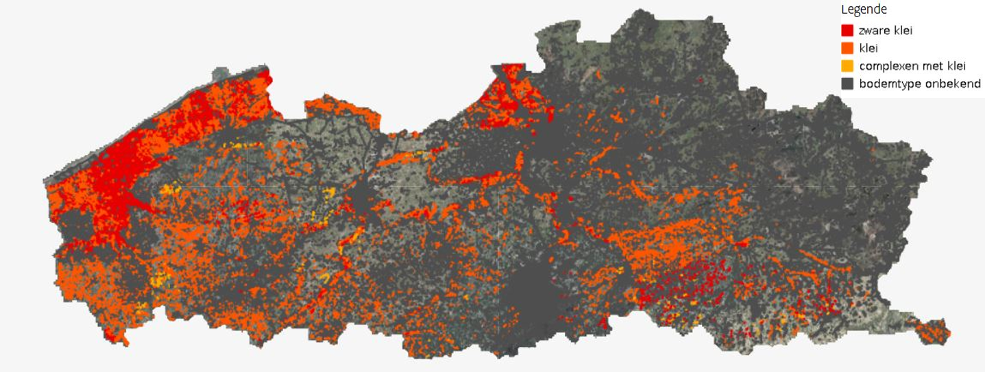 Voorkomen van klei in de laag 0-125cm (gebaseerd op de Bodemkaart)