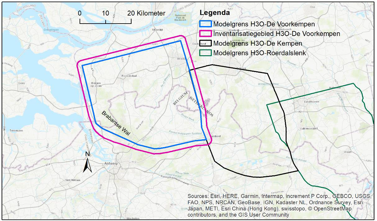 Geografische begrenzingen projectgebied H3O-Voorkempen