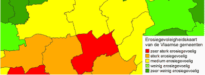 Kaart erosiegevoeligheid Vlaamse gemeenten