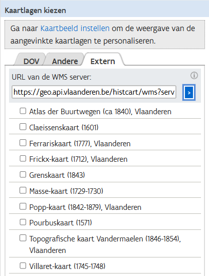 tabblad Extern in DOV-verkenner