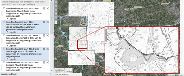 Grondmechanische kaarten van Gent in DOV-Verkenner