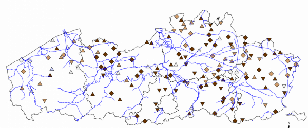huidige toestand grondwaterstanden voor de tijd van het jaar in Vlaanderen